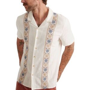 Marine Layer Archive White Cotton Embroidered Short Sleeve Button Front Shirt
